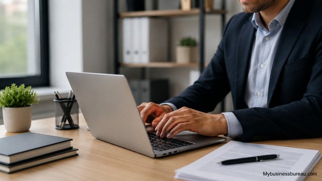 Business professional applying for an EIN online through integrated tax services