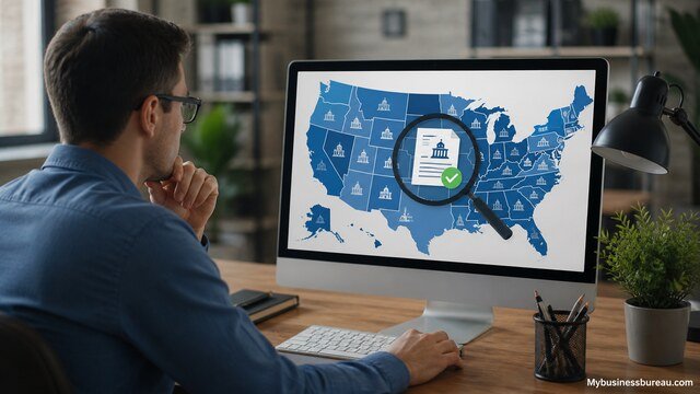 Business owner checking business name availability across U.S. state databases