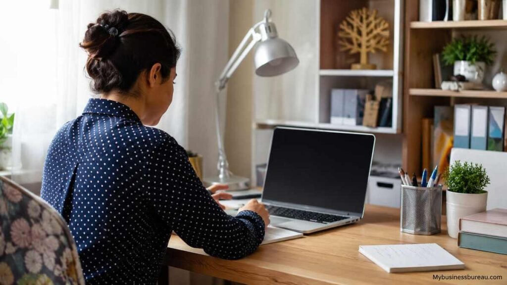 Professional working remotely from a modern home office in 2026