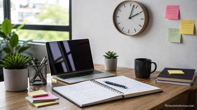 Organized workspace for productivity and time management