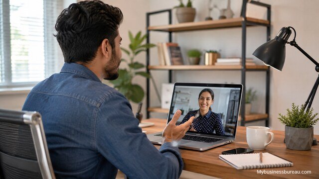 Freelancer building client relationships on Upwork from a home office workspace.