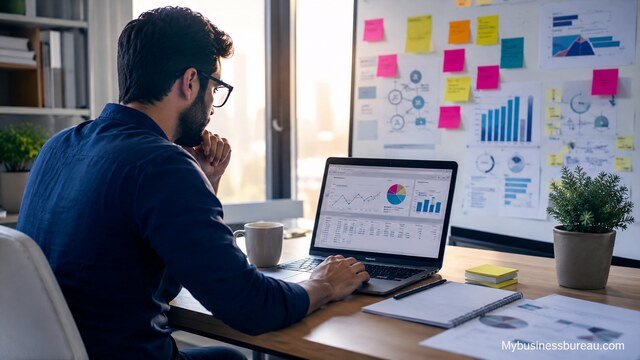 Professional working on digital marketing growth strategy using analytics dashboard