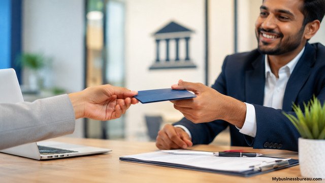 Business owner opening a dedicated business bank account