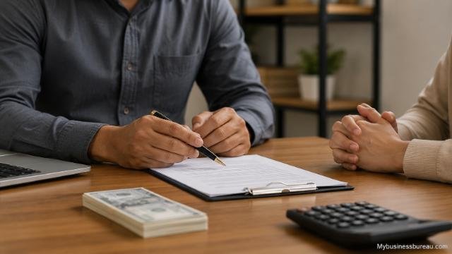 Business professionals discussing payment terms before starting work