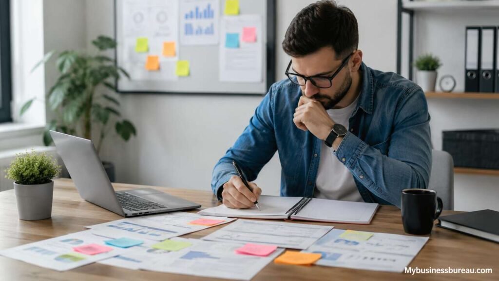 Entrepreneur planning business growth after creating a business plan