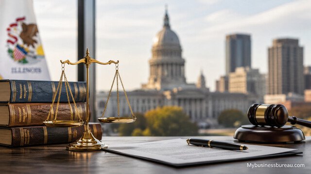 Illinois business partnership search legal documents and gavel