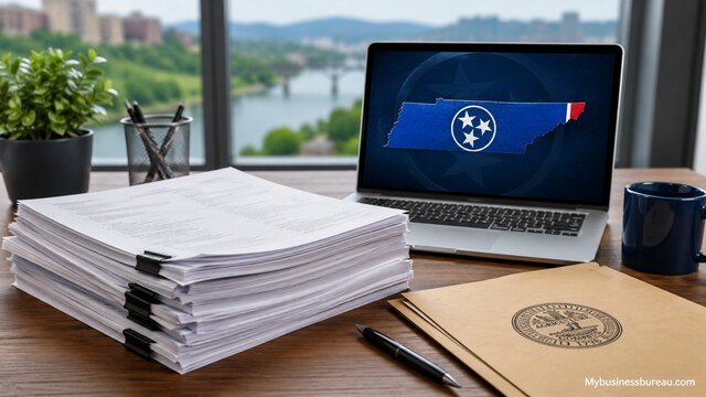 Professional workspace for reviewing Tennessee business filing documents
