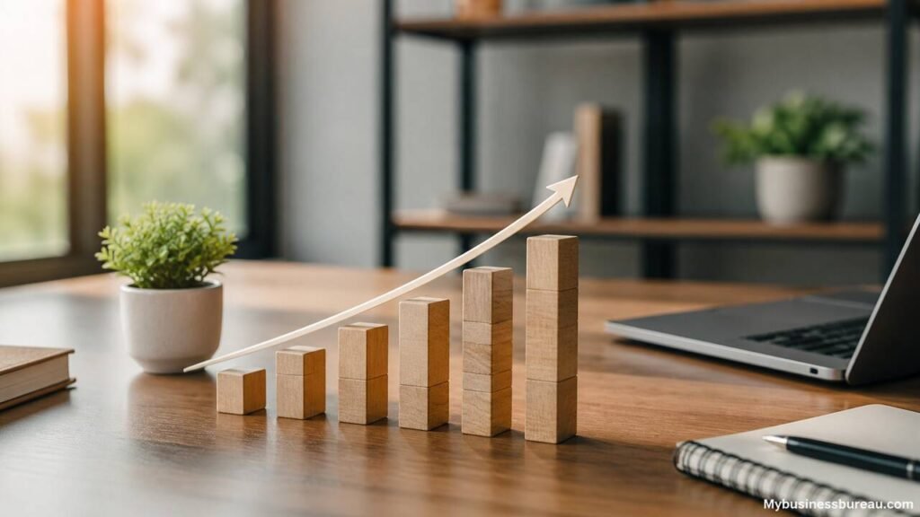 Profitable small business growth concept with upward trend chart