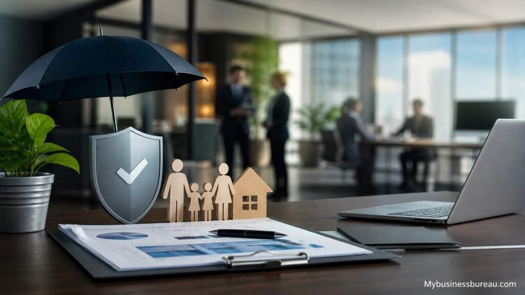 Business insurance protection concept in modern office