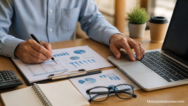 Analyzing business financing documents on a desk