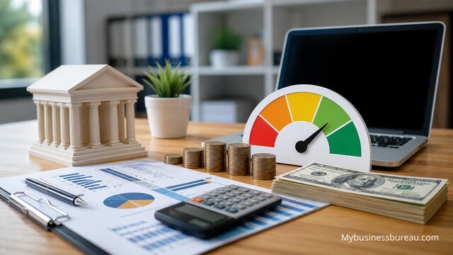 Business credit growth with financial tools and charts