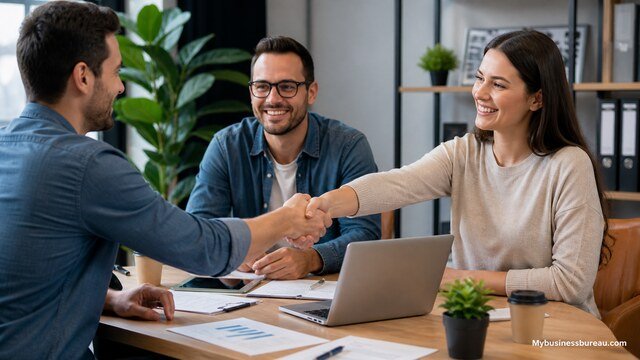 Business handshake symbolizing customer retention and trust