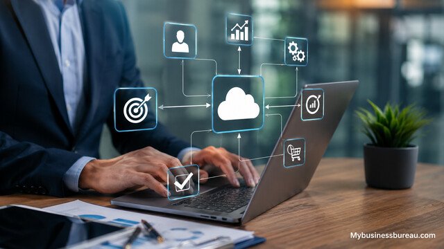 Professional using Salesforce Essentials to automate complex sales workflows