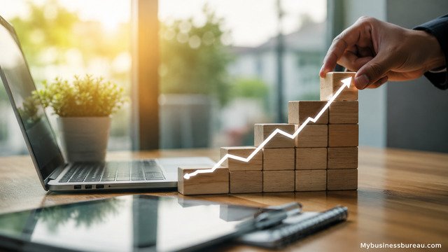 SEO growth strategy with rising business analytics on a modern workspace