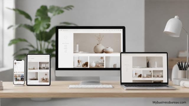Modern digital workspace showing consistent branding across multiple devices