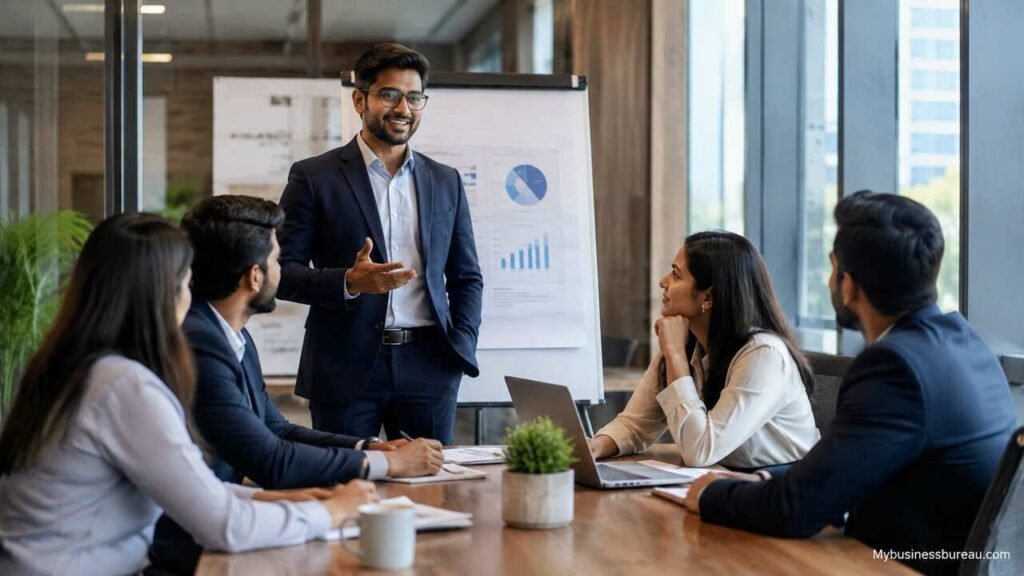Business pitch presentation during a professional meeting