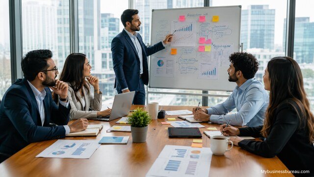 Business professionals refining a growth strategy