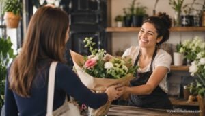 Small business owner thanking a loyal customer