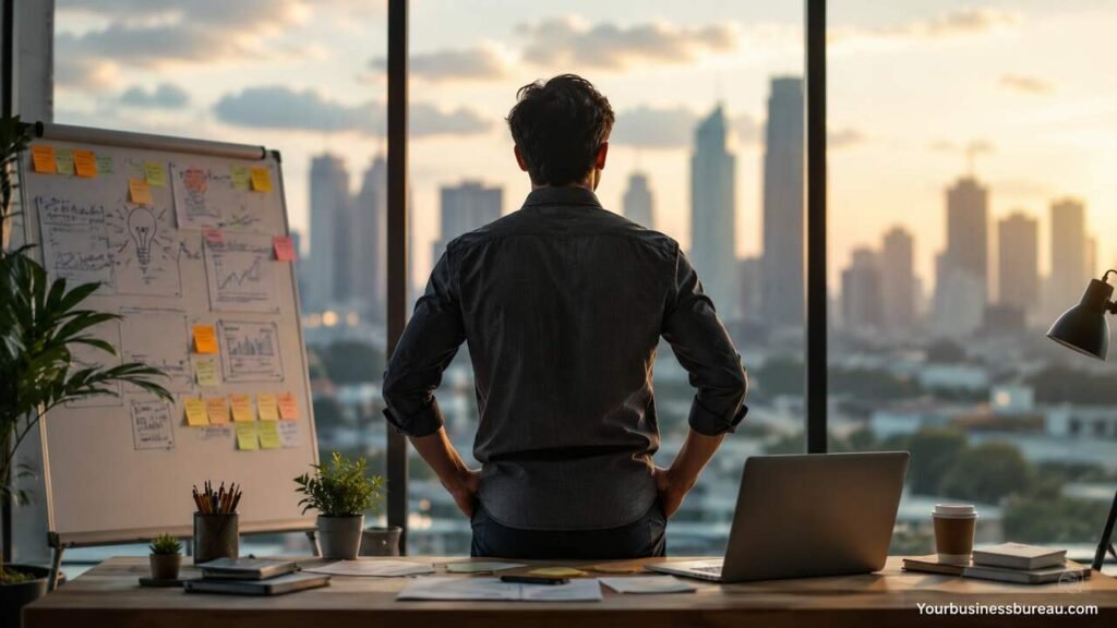 Entrepreneur planning a new business strategy in a modern office