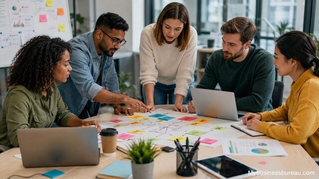 Marketing teams collaborating on integrated workflow planning
