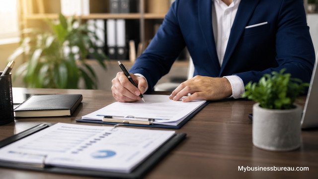 Business owner renewing and maintaining a business license