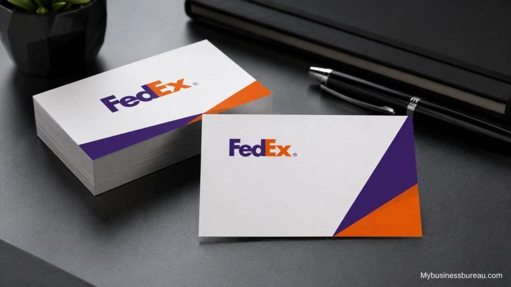 FedEx Business Cards: Design, Print, and Use Professional Cards for Stronger Brand Recognition FedEx business cards displayed on a professional office desk with modern branding design.