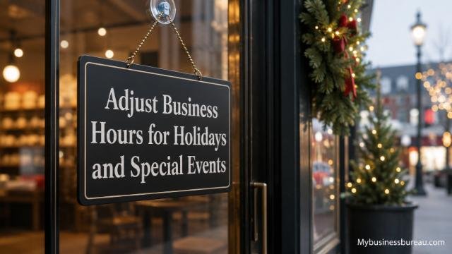 Business storefront showing adjusted business hours for holidays and special events