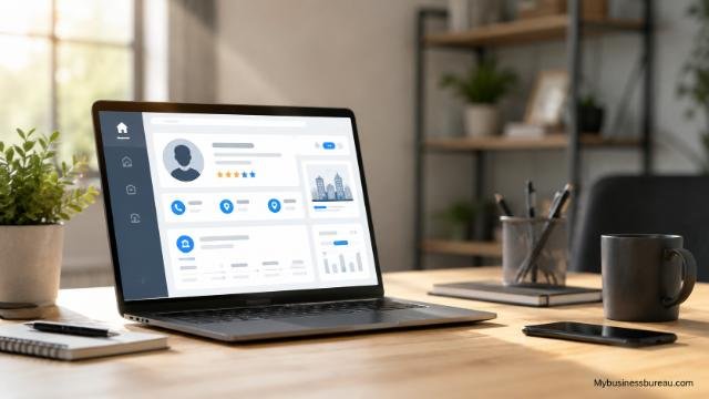 Digital business profile dashboard on laptop