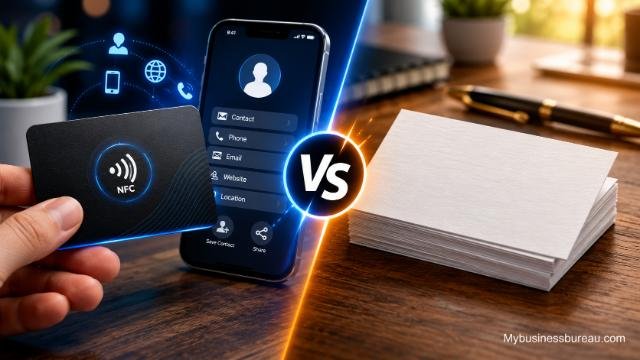 NFC business card and traditional paper business card comparison