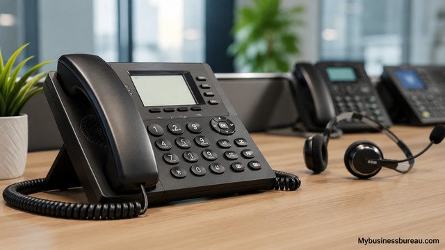 Business phone system with office phone and headset