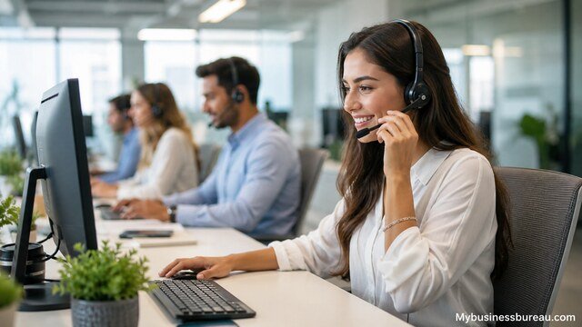 Customer service representative using advanced call handling techniques