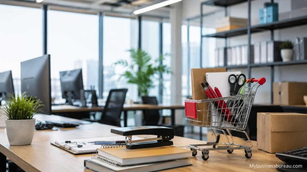 Staples Business Advantage: Complete Guide to Business Procurement Business procurement workspace with office supplies and purchasing tools