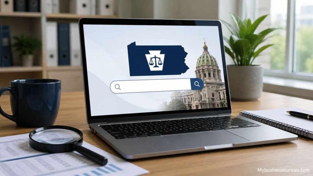 Pennsylvania Secretary of State Business Search Pennsylvania Secretary of State business search on laptop screen