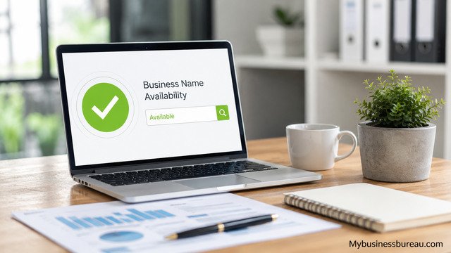 Business owner checking business name availability before registration