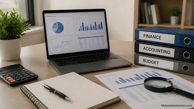 Financial management and accounting processes workspace with business analytics