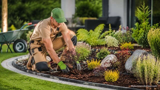 Landscaper developing landscaping skills in a garden