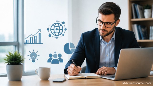 Digital business knowledge strategy with professional analyzing technology insights