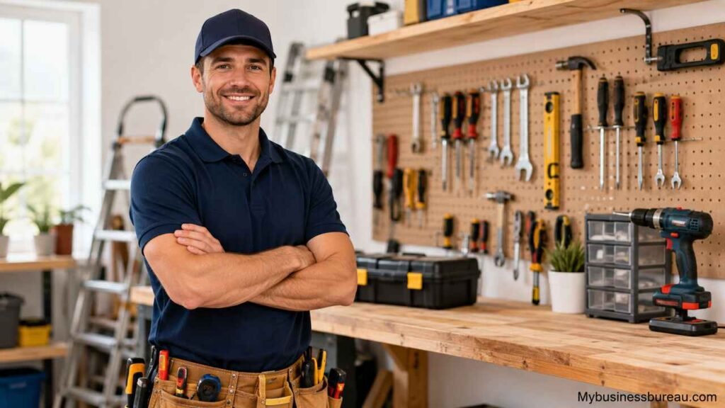 Handyman Business: How to Start, Operate, and Grow a Profitable Handyman Service Professional handyman in a workshop representing a profitable handyman business.
