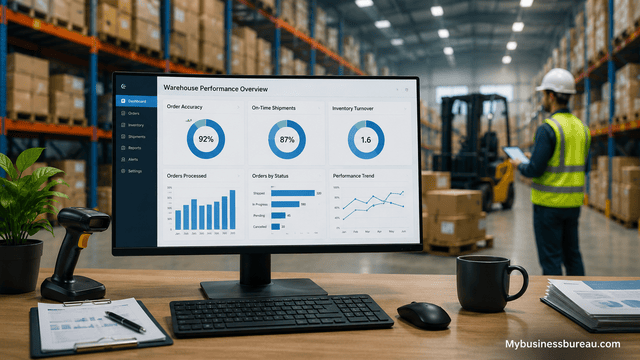 Warehouse performance reports dashboard showing key warehouse metrics.