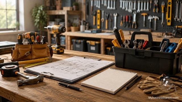 Practical handyman business plan with tools and planning materials