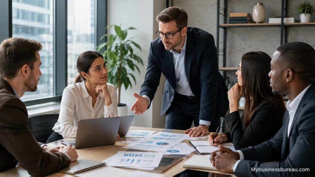 Business consulting team discussing strategy and growth
