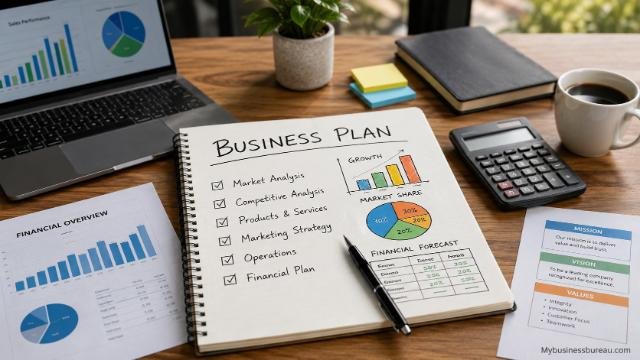 Practical business and financial plan with financial charts and planning tools