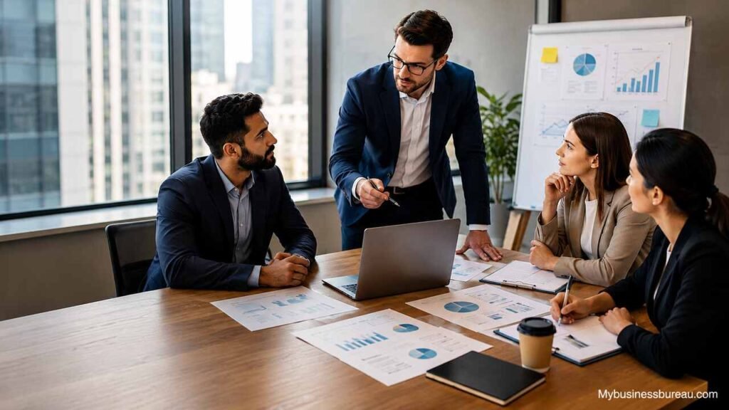 Business consulting strategy meeting focused on growth and better decision-making