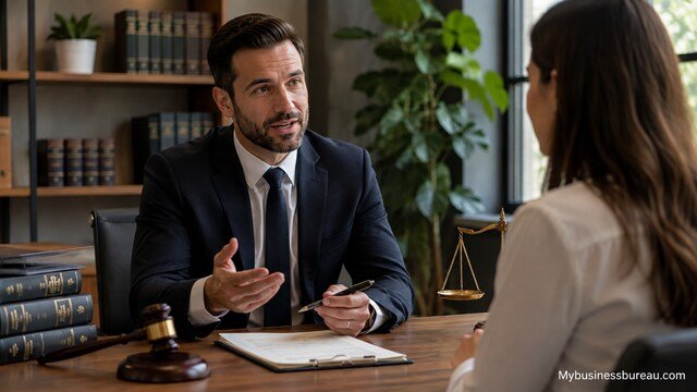 Business owner consulting a lawyer about legal matters