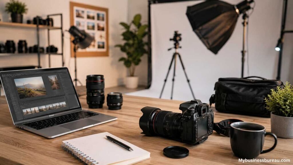 Professional photography studio setup for starting a photography business.