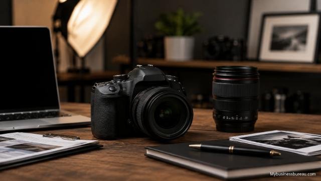 Professional camera setup for registering a photography business.