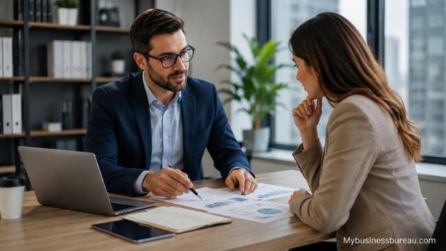 Business consultant advising a client on business strategy